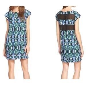 Sam Edelman Dress Womens Size Medium Green Blue Geometric Snake Print Cap Sleeve
